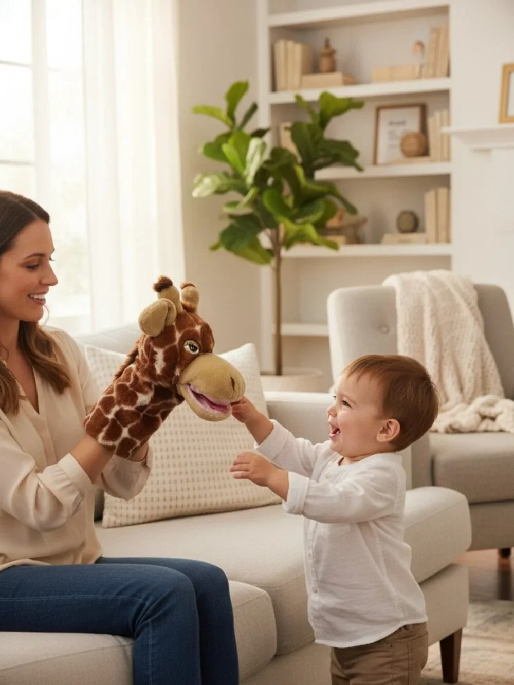 A&A Plush Giraffe Hand Puppet‎ Soft Brown & Beige Polyester Toy 12
